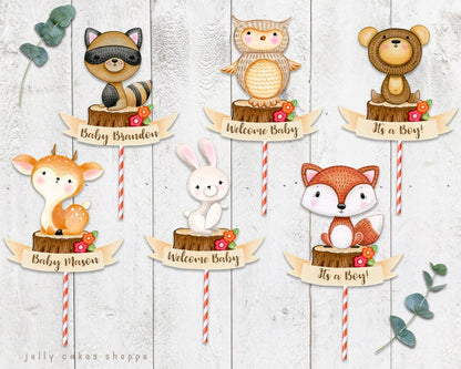 Woodland Fox Baby Shower Cake Topper, Fox 1st Birthday Cake Topper for Baby Boy