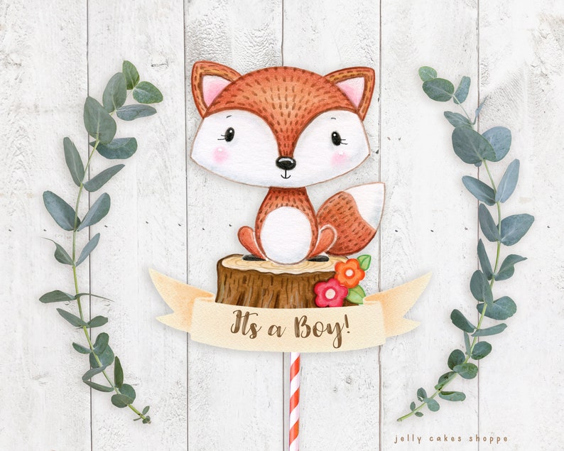 Woodland Fox Baby Shower Cake Topper, Fox 1st Birthday Cake Topper for Baby Boy