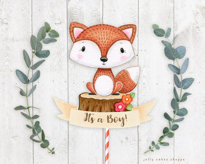 Woodland Fox Baby Shower Cake Topper, Fox 1st Birthday Cake Topper for Baby Boy