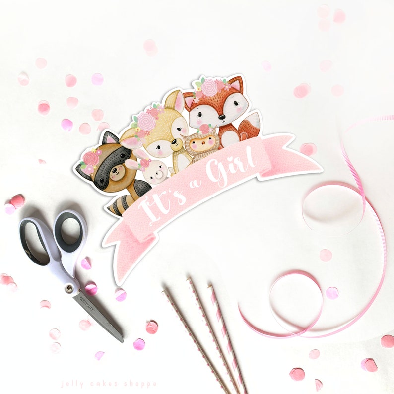 Woodland Animals Baby Shower Cake Topper, Baby Girl's 1st Birthday Cake Topper