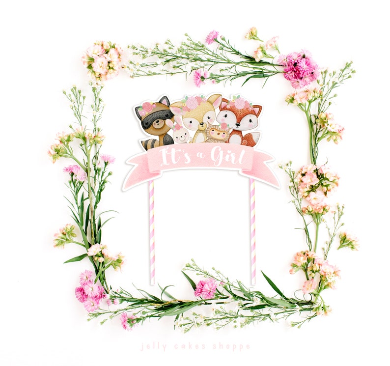 Woodland Animals Baby Shower Cake Topper, Baby Girl's 1st Birthday Cake Topper