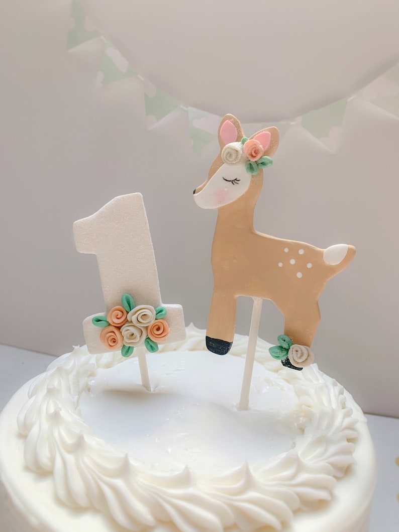 Woodland Deer 1st Birthday Cake Topper for Girl