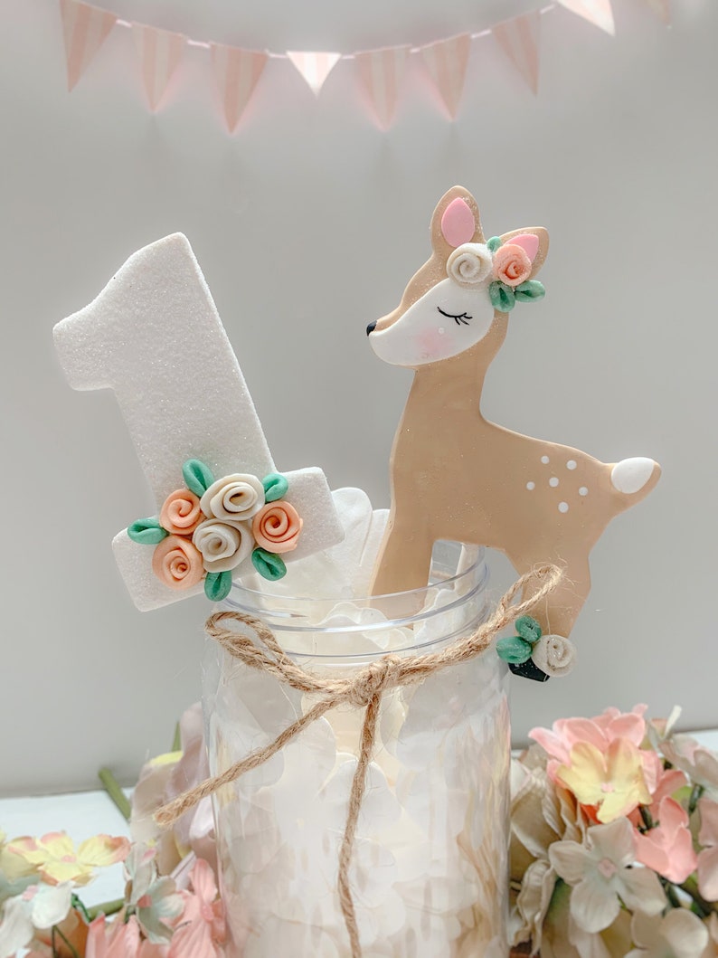 Woodland Deer 1st Birthday Cake Topper for Girl