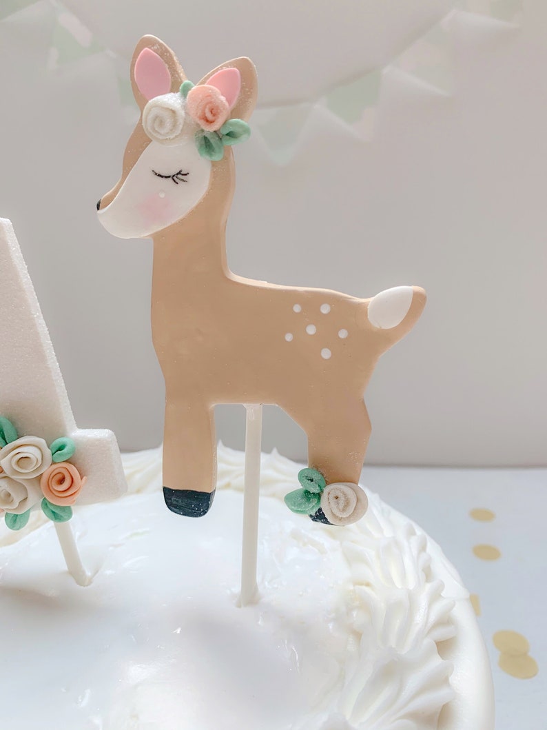 Woodland Deer 1st Birthday Cake Topper for Girl