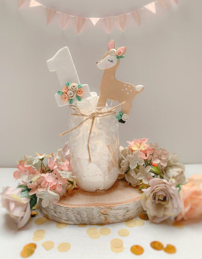 Woodland Deer 1st Birthday Cake Topper for Girl