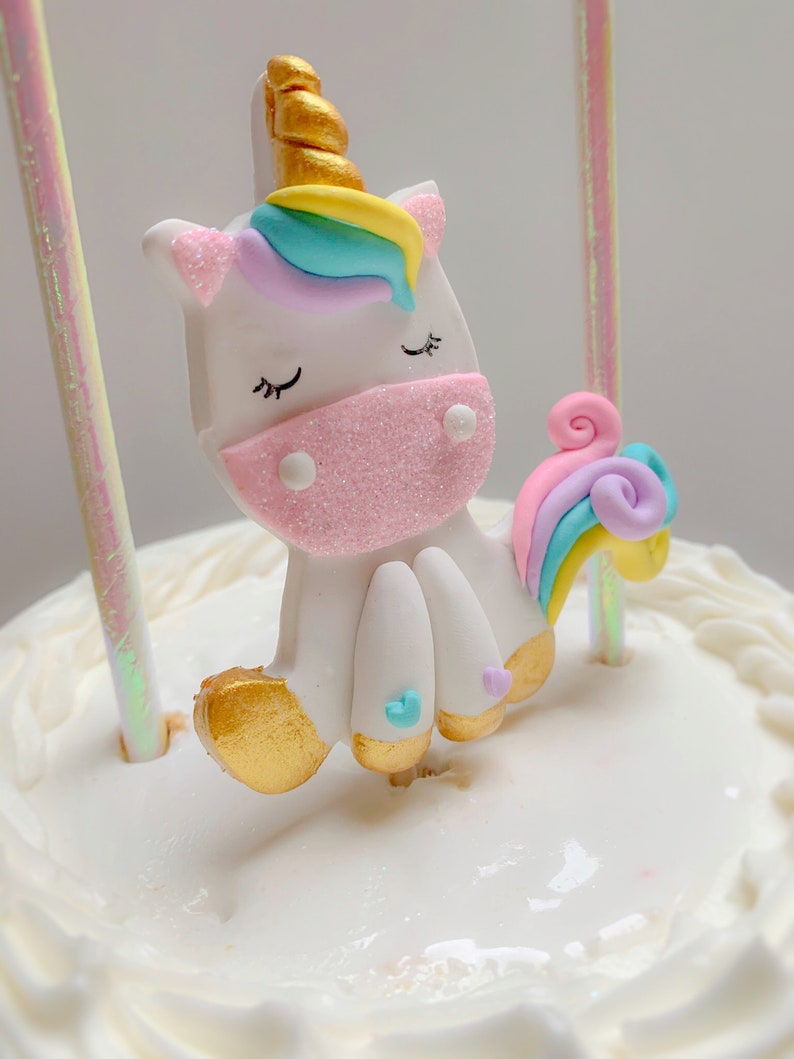 Rainbow Unicorn Cake Topper with Pink Banner