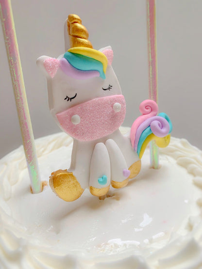 Rainbow Unicorn Cake Topper with Pink Banner