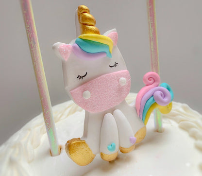 Rainbow Unicorn Cake Topper with Pink Banner