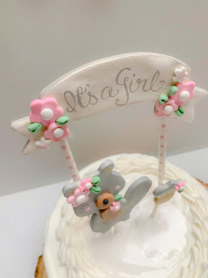 Woodland Animal Baby Shower Cake Topper for Girl, Cute Squirrel Cake Topper
