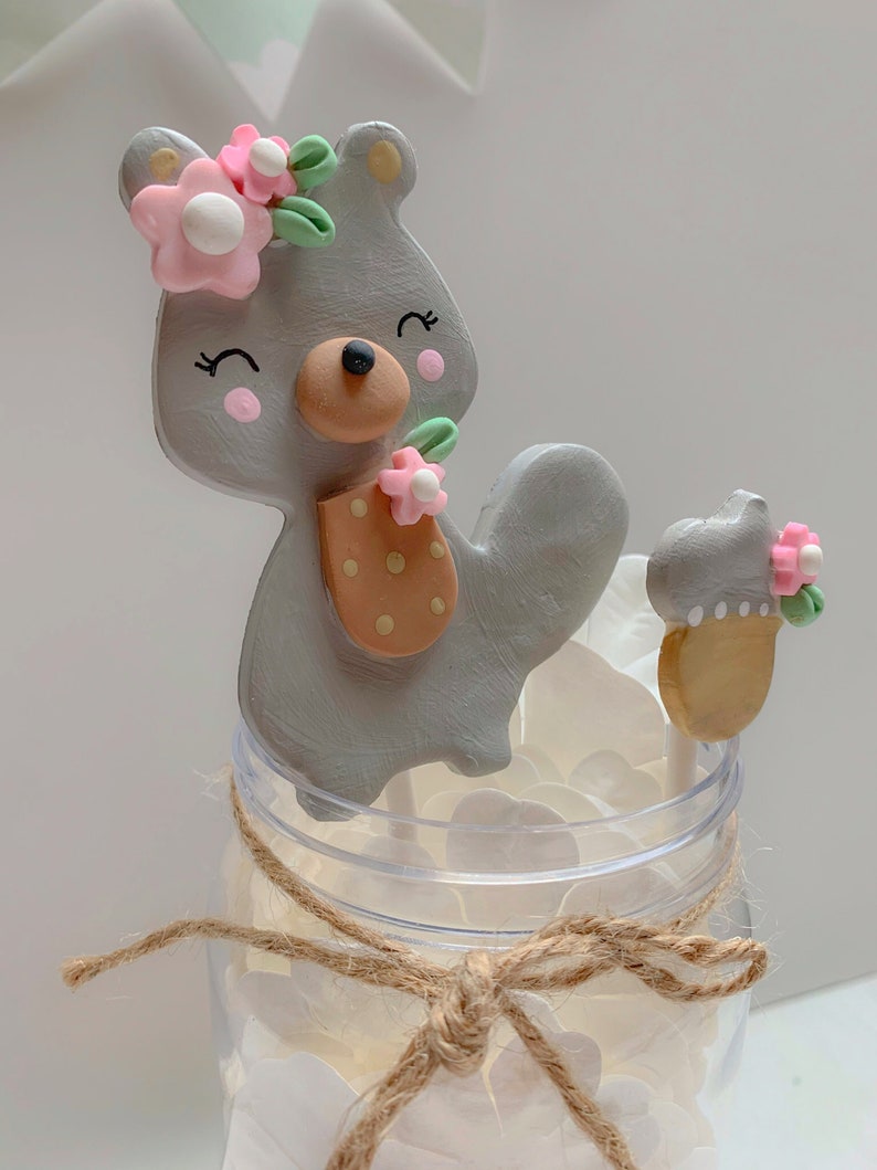 Woodland Animal Baby Shower Cake Topper for Girl, Cute Squirrel Cake Topper