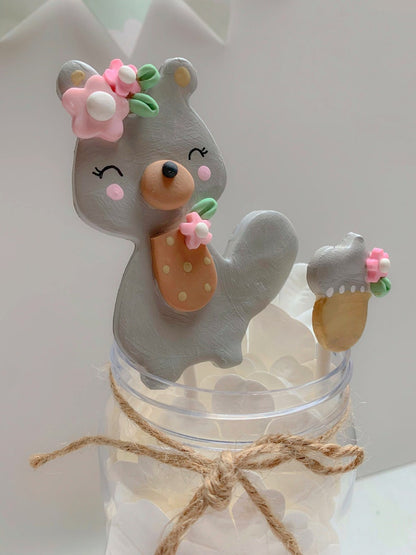 Woodland Animal Baby Shower Cake Topper for Girl, Cute Squirrel Cake Topper