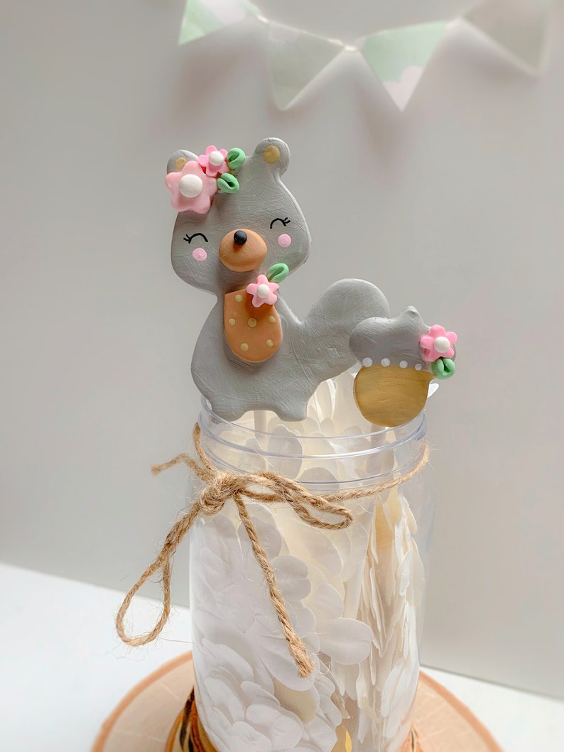 Woodland Animal Baby Shower Cake Topper for Girl, Cute Squirrel Cake Topper