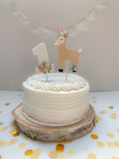 Woodland Deer 1st Birthday Cake Topper for Girl