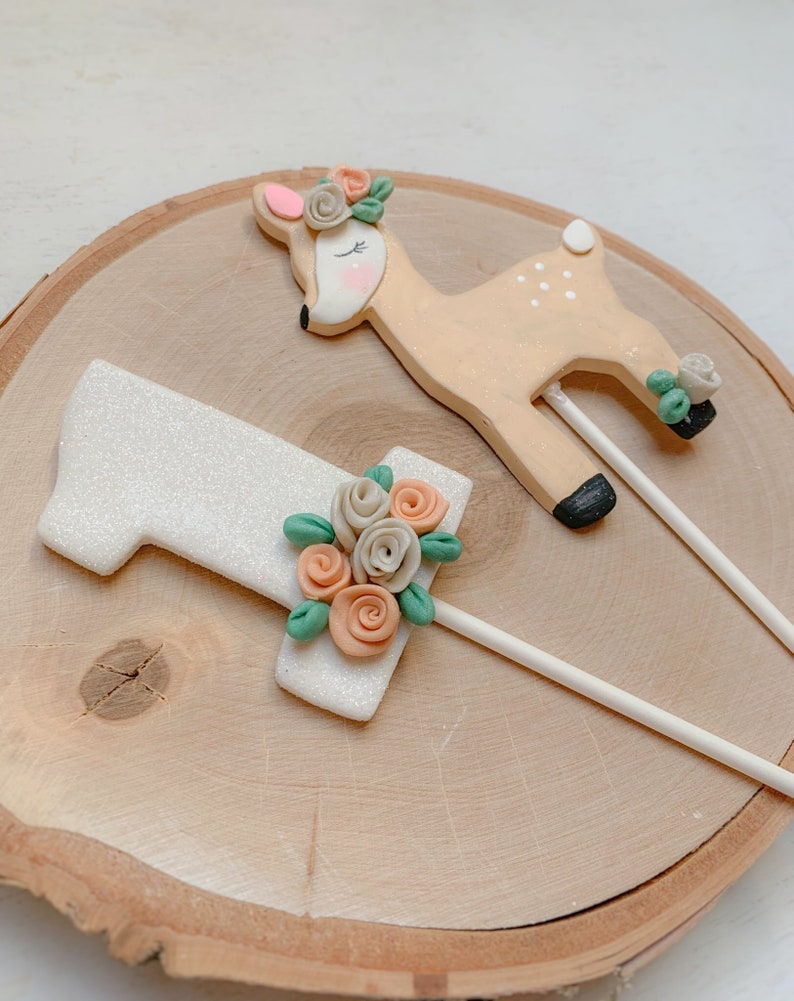 Woodland Deer 1st Birthday Cake Topper for Girl