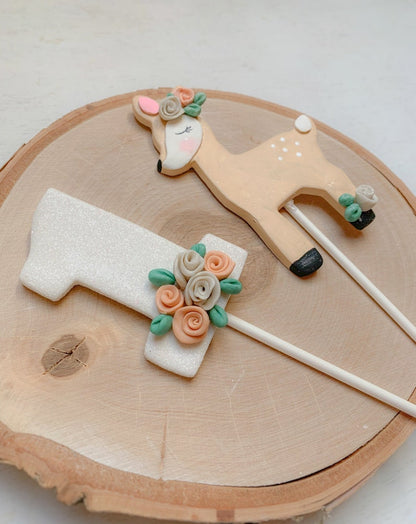 Woodland Deer 1st Birthday Cake Topper for Girl