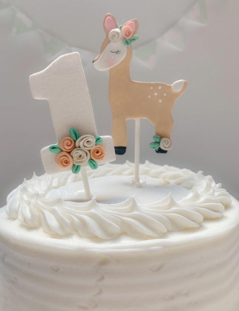Woodland Deer 1st Birthday Cake Topper for Girl