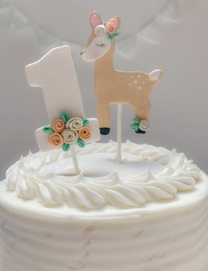 Woodland Deer 1st Birthday Cake Topper for Girl