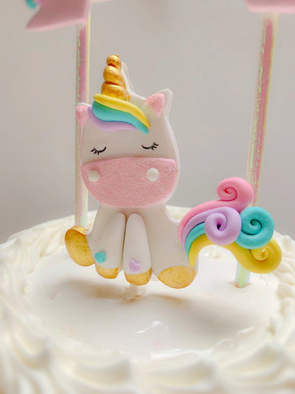 Rainbow Unicorn Cake Topper with Pink Banner