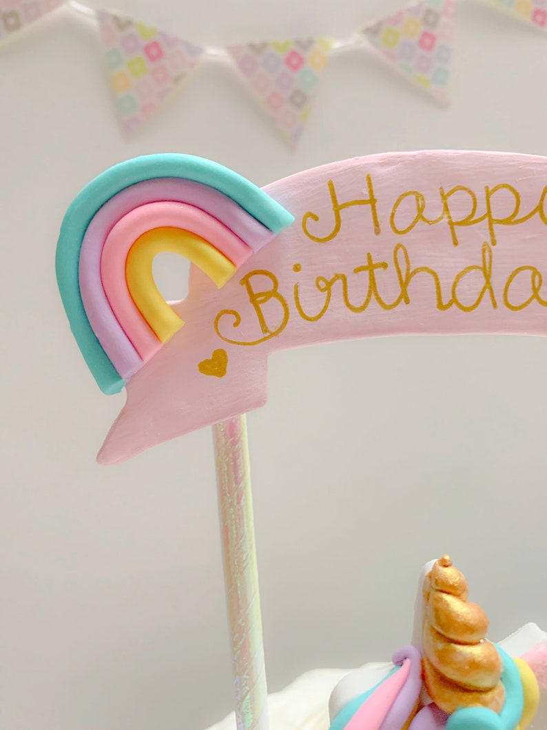 Happy Birthday Rainbow Unicorn Cake Topper with Banner