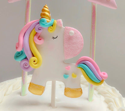 Happy Birthday Rainbow Unicorn Cake Topper with Banner