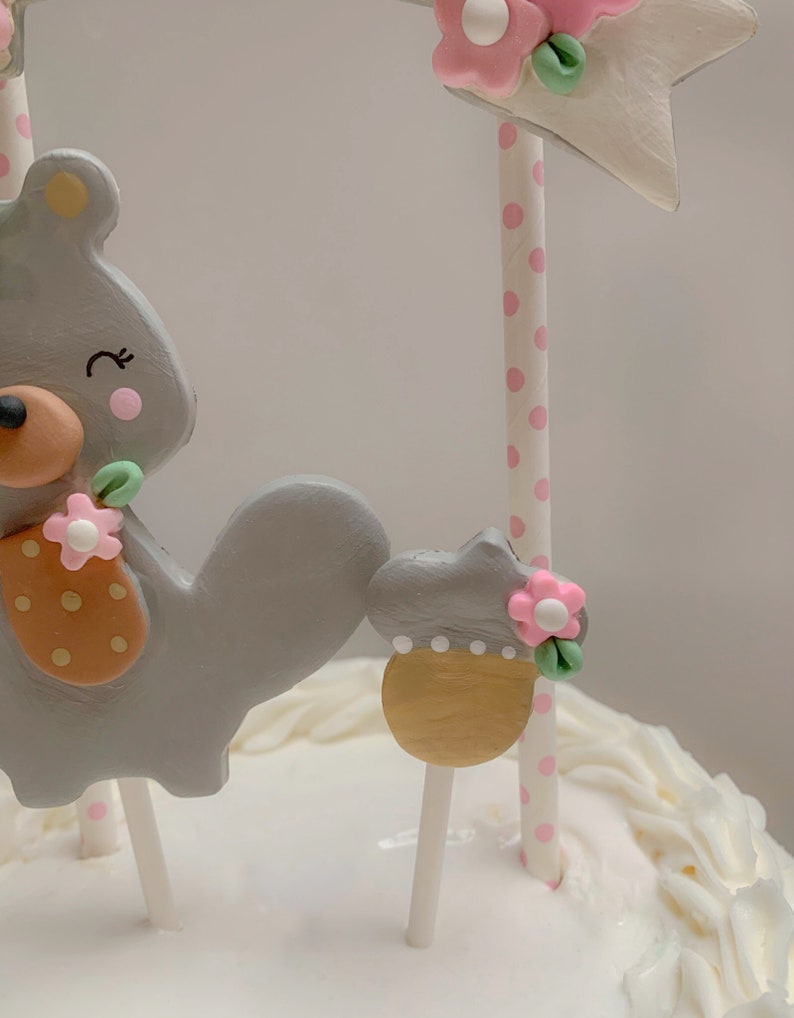 Woodland Animal Baby Shower Cake Topper for Girl, Cute Squirrel Cake Topper