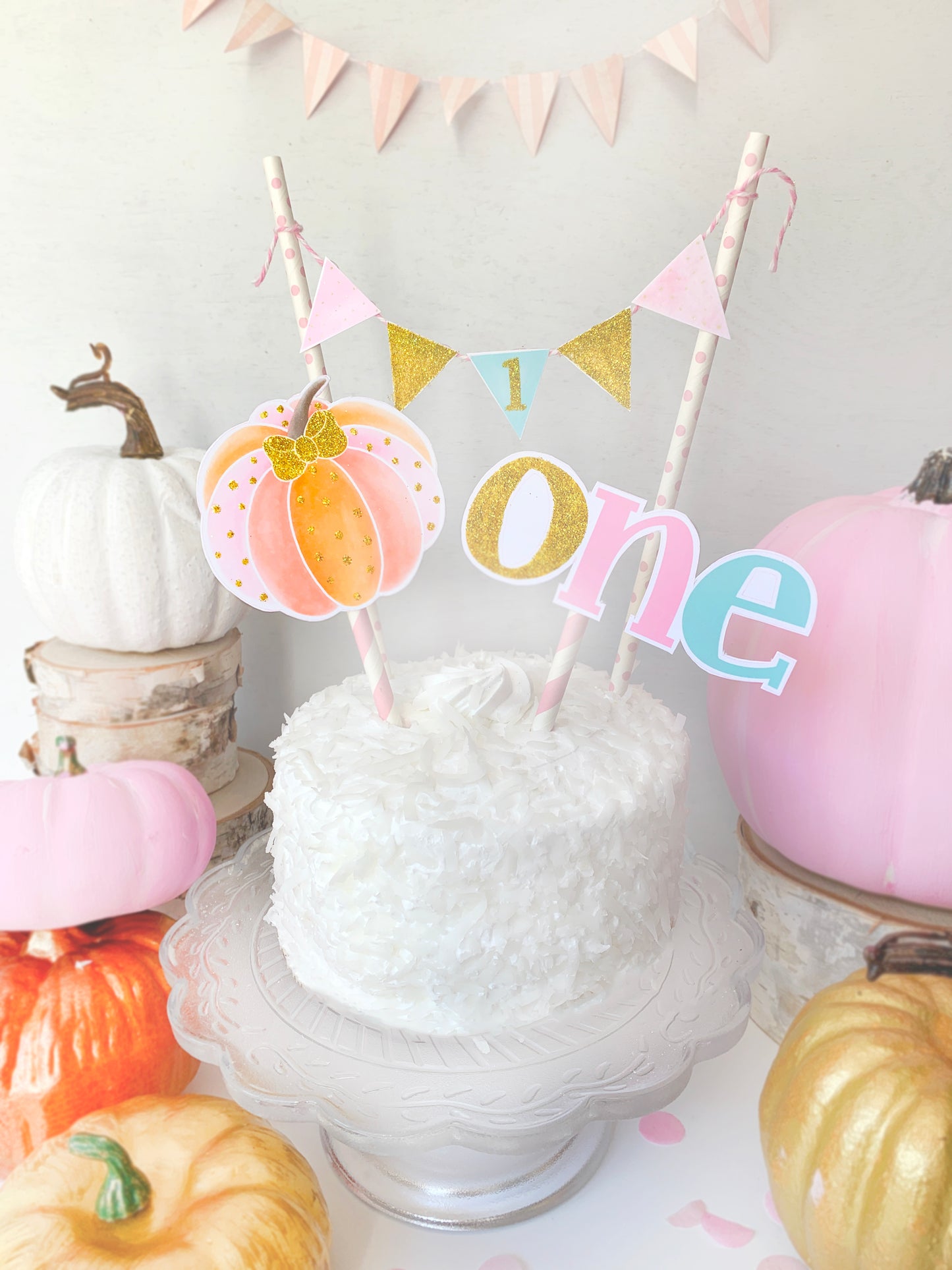 Pink Pumpkin 1st Birthday Cake Topper