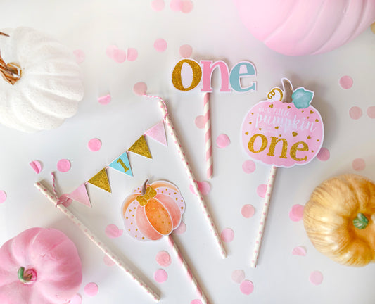 Pink Pumpkin 1st Birthday Cake Topper