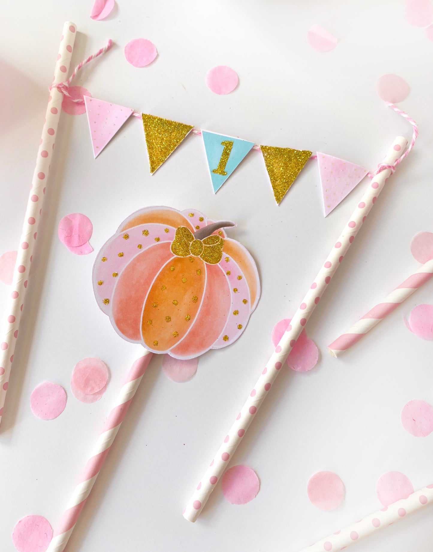 Pink Pumpkin 1st Birthday Cake Topper