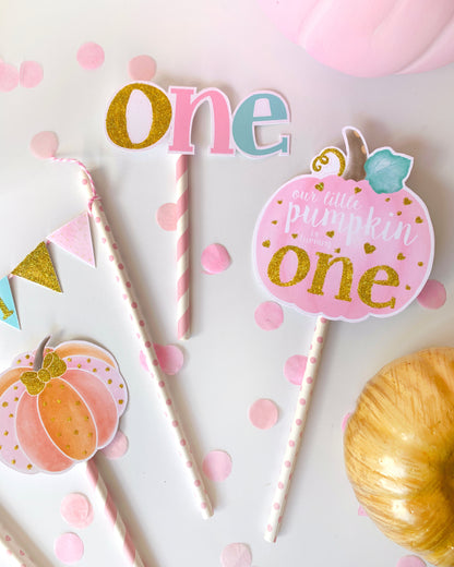 Pink Pumpkin 1st Birthday Cake Topper
