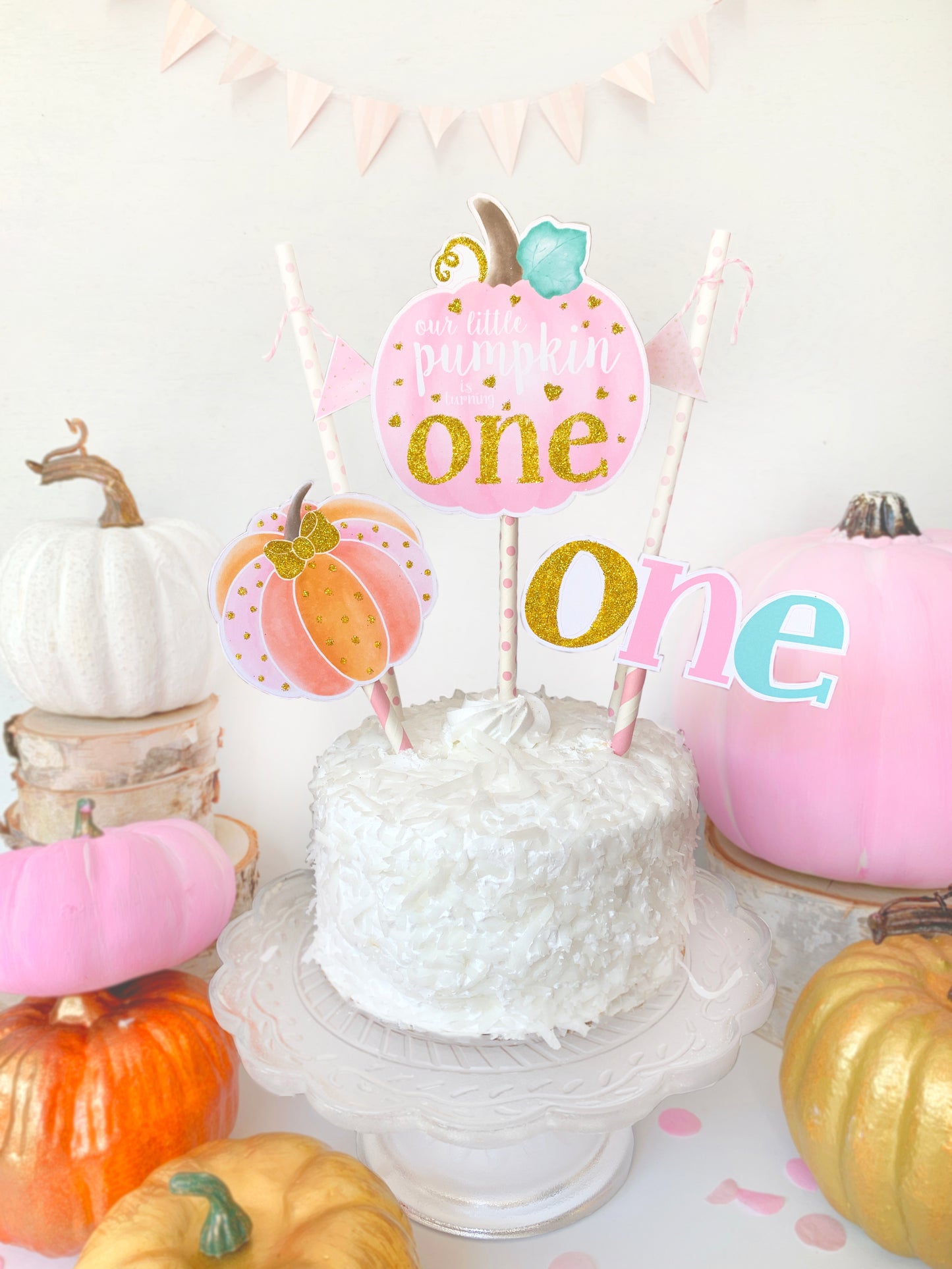 Pink Pumpkin 1st Birthday Cake Topper