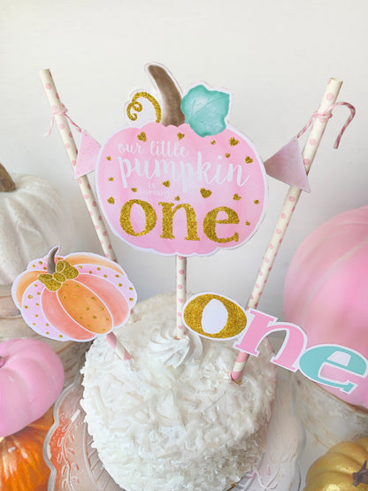 Pink Pumpkin 1st Birthday Cake Topper
