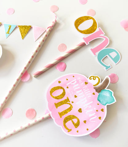 Pink Pumpkin 1st Birthday Cake Topper