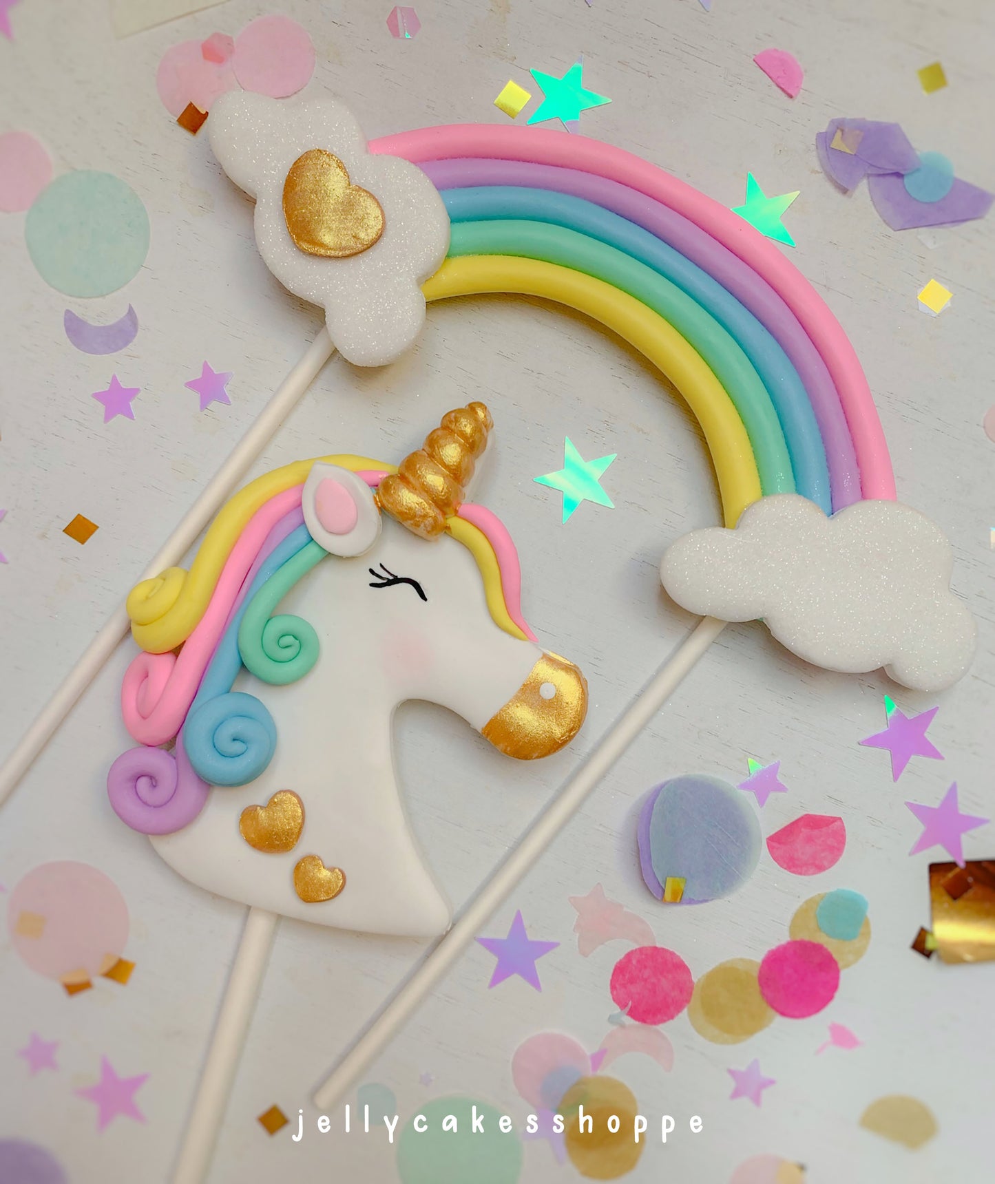 Pastel Rainbow Unicorn Cake Topper
