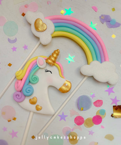 Pastel Rainbow Unicorn Cake Topper