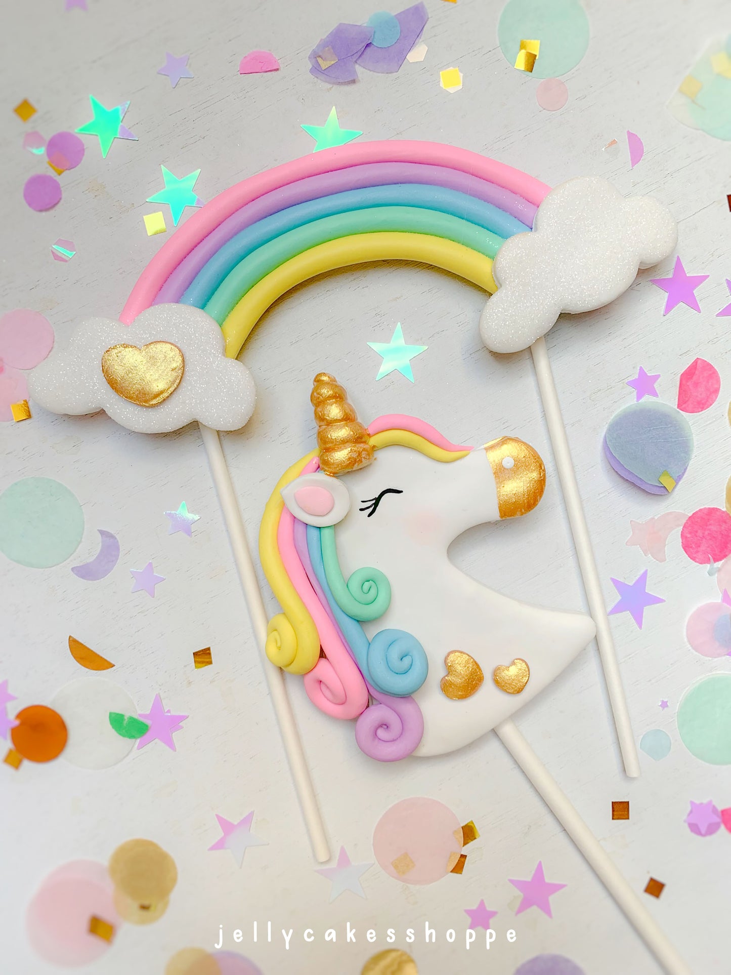 Pastel Rainbow Unicorn Cake Topper