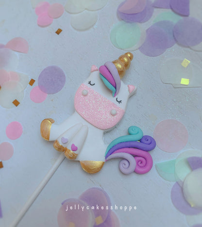 Rainbow Unicorn Cake Topper with Lavender Banner